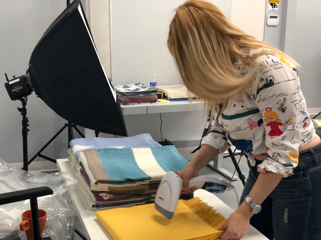 BTS from photoshoot pillows product photography towels bedding