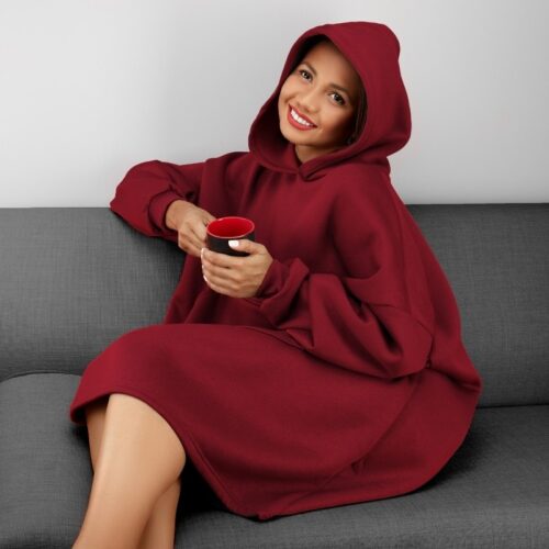 Oversized Red Hoodie Photoshoot on a model