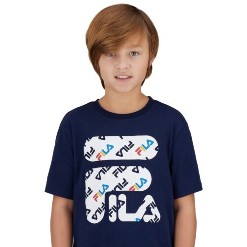 Fila kids clothing photoshoot with a model on a white background