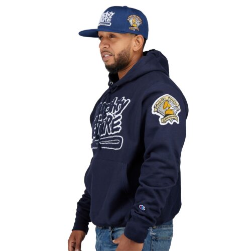 Hoodie and hat clothing photography with a male model on a white background