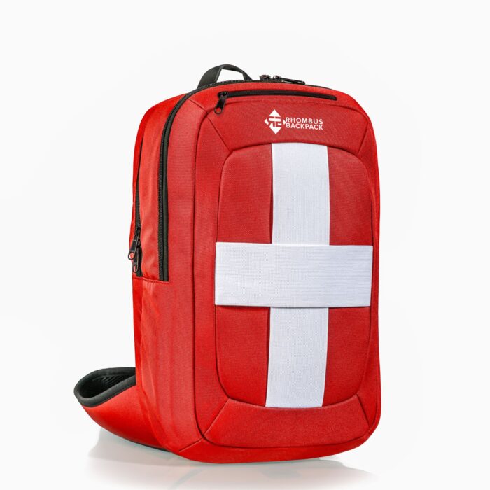 Sling red backpack shot on a white background for ecommerce listing
