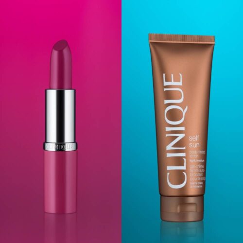 Commercial beauty products photography lipstick and lotion on a pink background