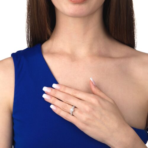 Engagement silver ring photo on a hand model for jewelry listing
