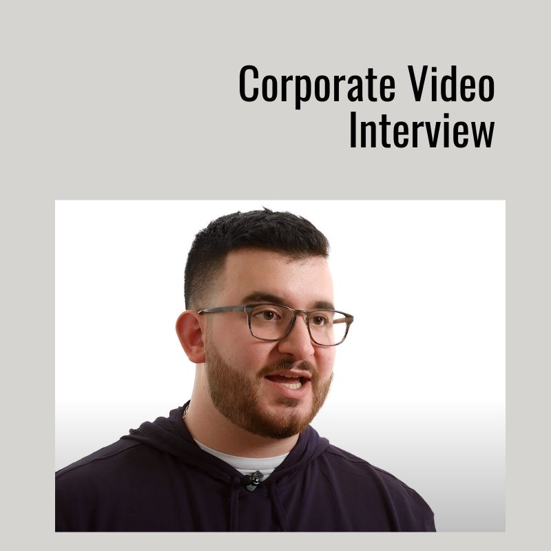 video interview on a white background video production