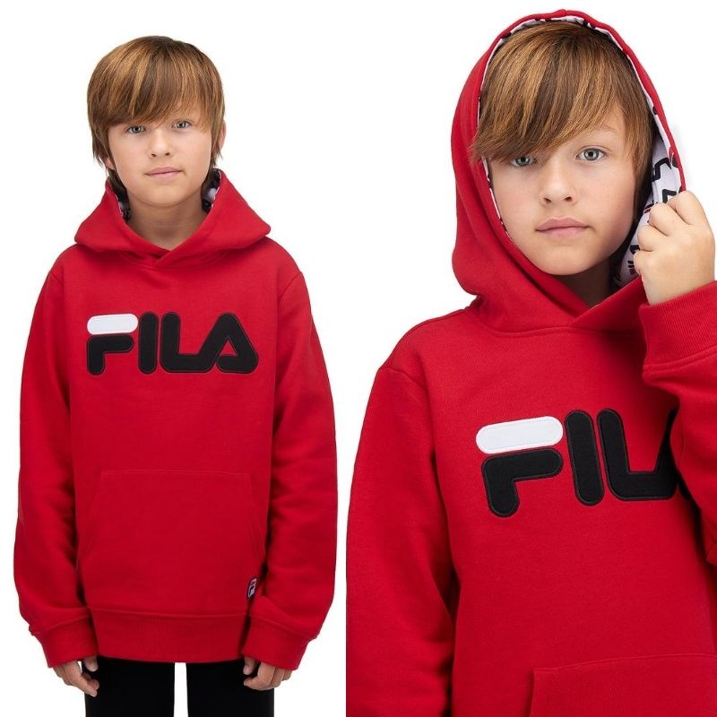 Fila kids hoodie photography with model on white background