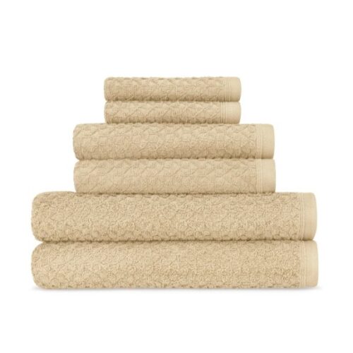 Set of 6 beige towels image on white background for e-Commerce