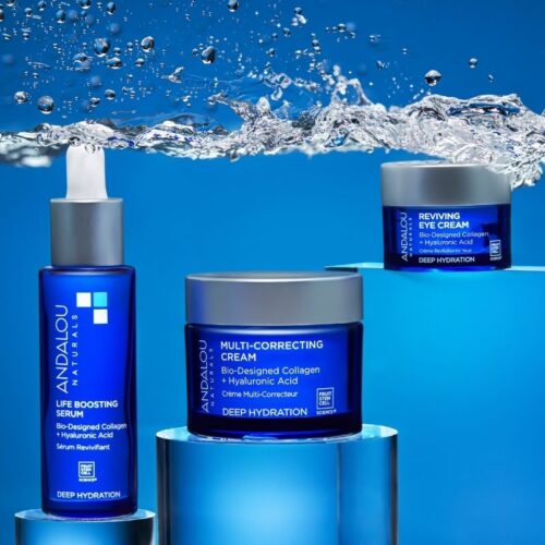 water splash photography of beauty products. Serum and deep hydration products shot under water