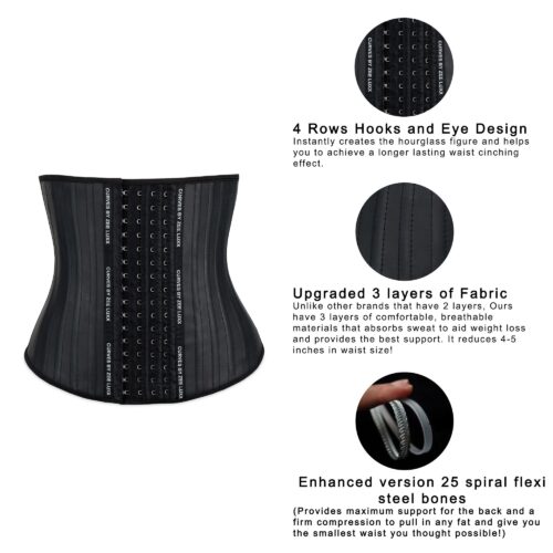 Infographics product photography black waist trainer on a white background