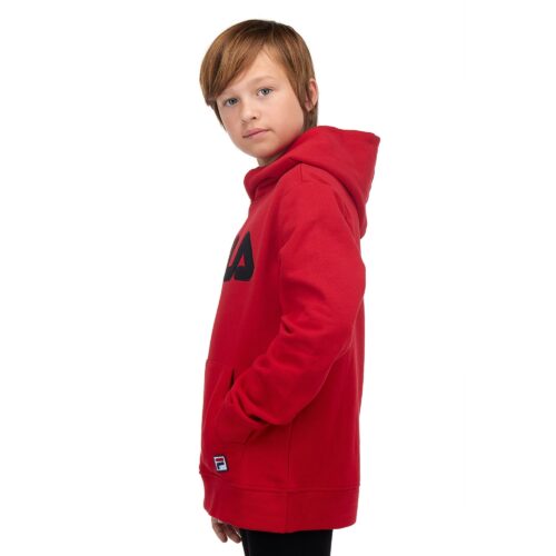 Kids hoodie apparel photoshoot with model on white background