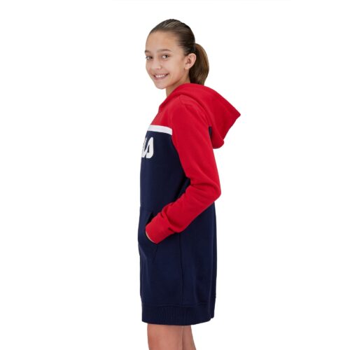 Kids dress apparel photoshoot with model and side angle on white background