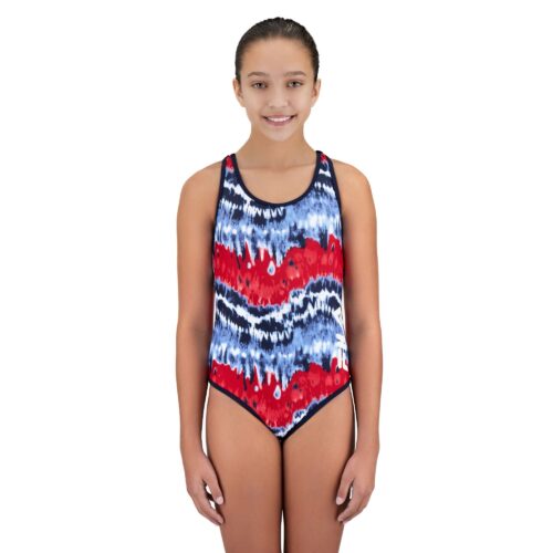 Kids swimsuit apparel photoshoot with model on white background