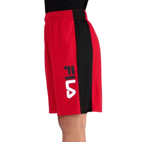 Kids shorts apparel photoshoot with model and side angle on white background