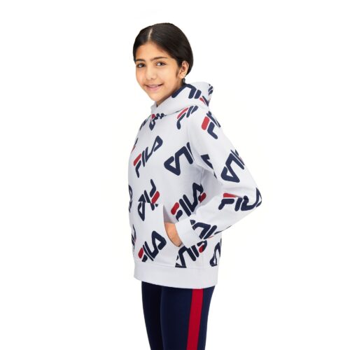 Kids hoodie apparel photoshoot with model on white background
