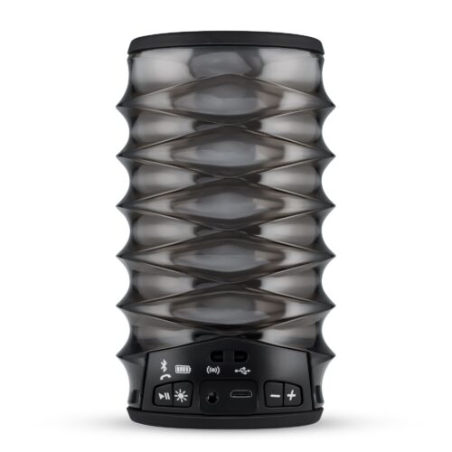 Hero shot of highly reflective iHome speakers on a white background.