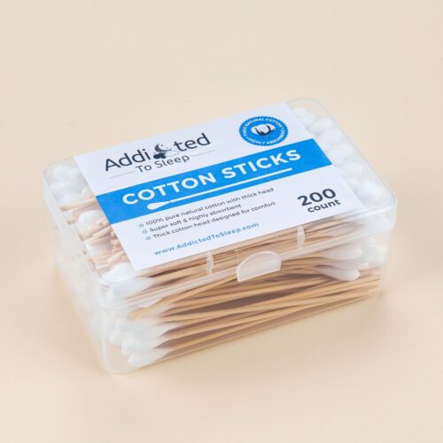 Cotton sticks product photography on a nude background with side angle