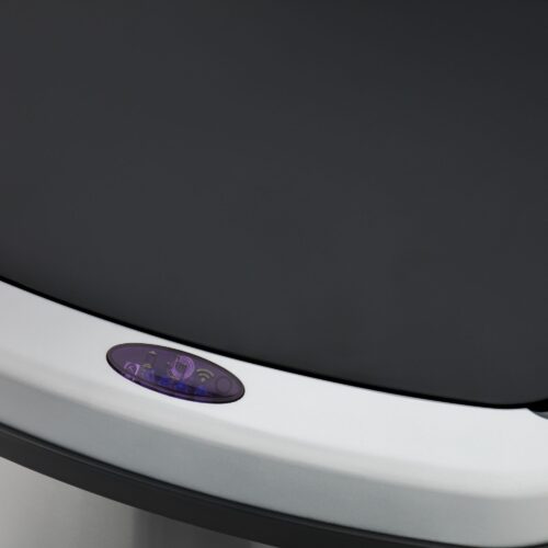 Close up shot of a bin with black lid showing the control buttons.