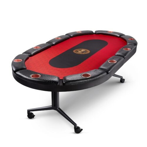 Foldable poker table on a white background for e-commerce purpose with a side angle