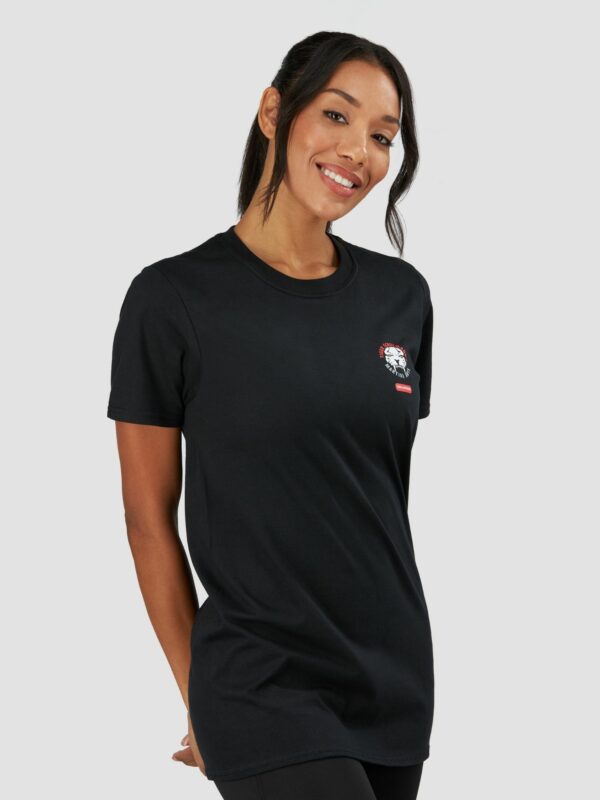 Apparel photography of female black model wearing sports suit in black and white