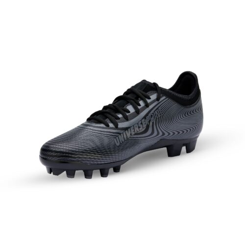 Hero shot of black shoes showing texture of the cleats on a white background.