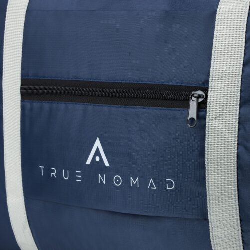 Closeup shot of a blue colored travel bag by true nomad