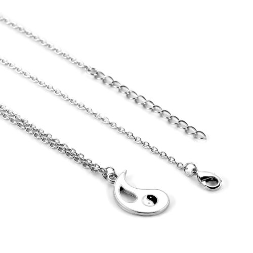 Closeup shot of a silver chain with pendant on a white background for jewelry listing