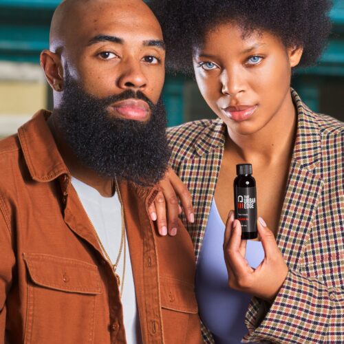 Beard oil photography with models in a lifestyle setting