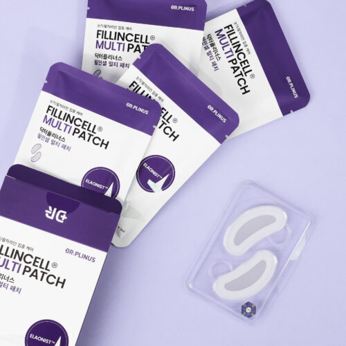 Lay flat creative photoshoot on a purple background for skincare products
