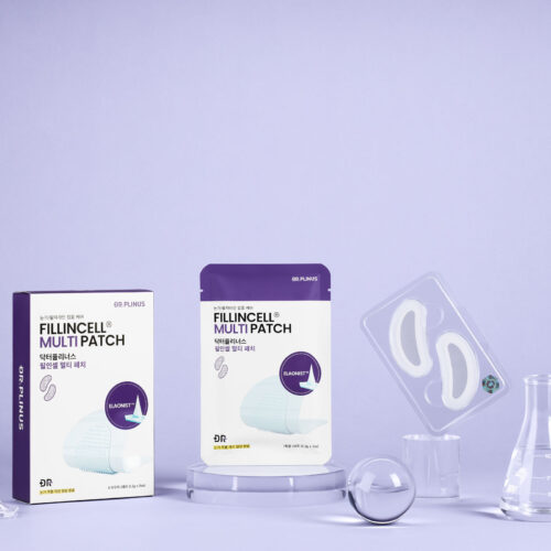 Creative skincare photography with props on a purple background
