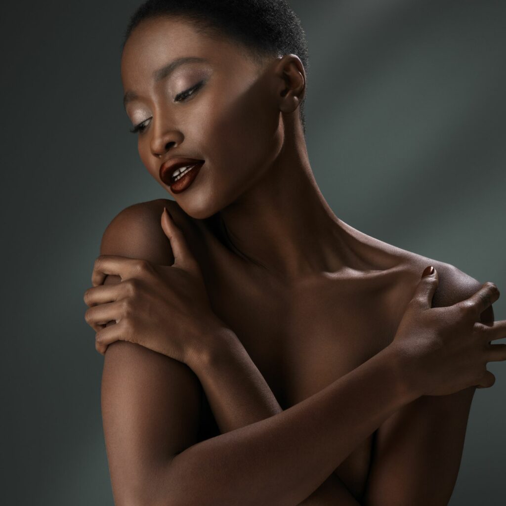 Creative portrait photography with black female model on a grey background by Isa Aydin nj ny la
