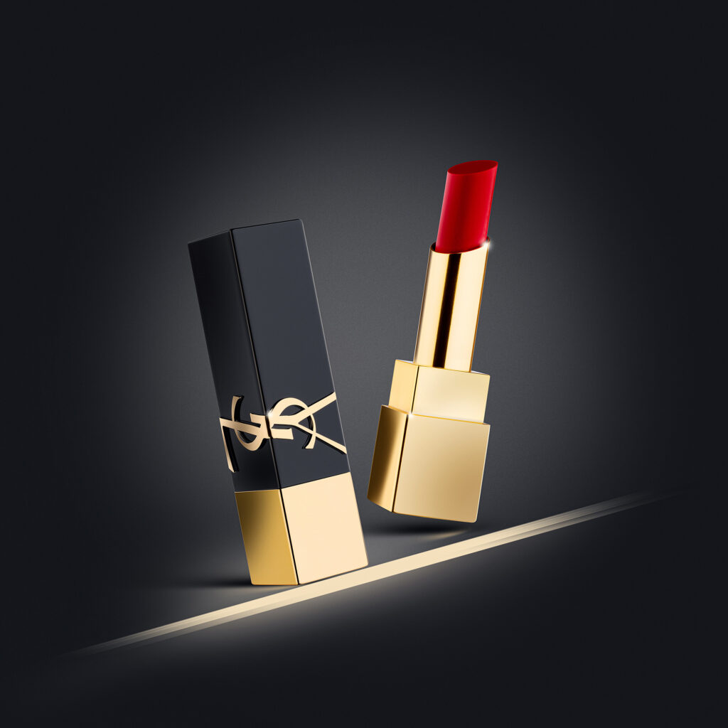YSL red color lipstick comercial lifestyle product photography on a black background by Isa Aydin nj ny la
