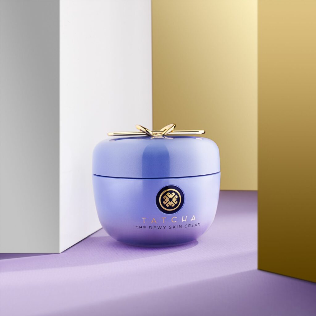 Commercial Tatcha product creative skincare shot with white and yellow blocks by Isa Aydin NJ NY LA