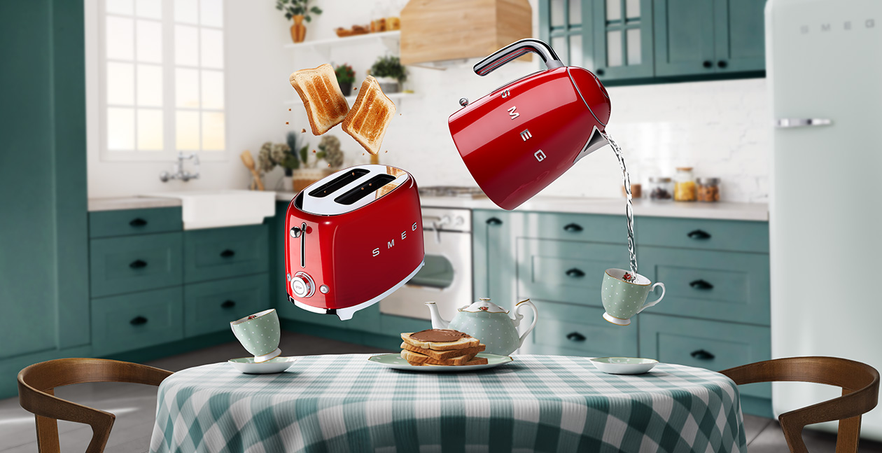 Commercial lifestyle electronic red color smeg group product shot by Isa Aydin NJ NY LA