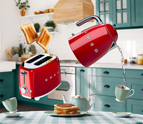 Commercial lifestyle electronic red color smeg group product shot by Isa Aydin NJ NY LA